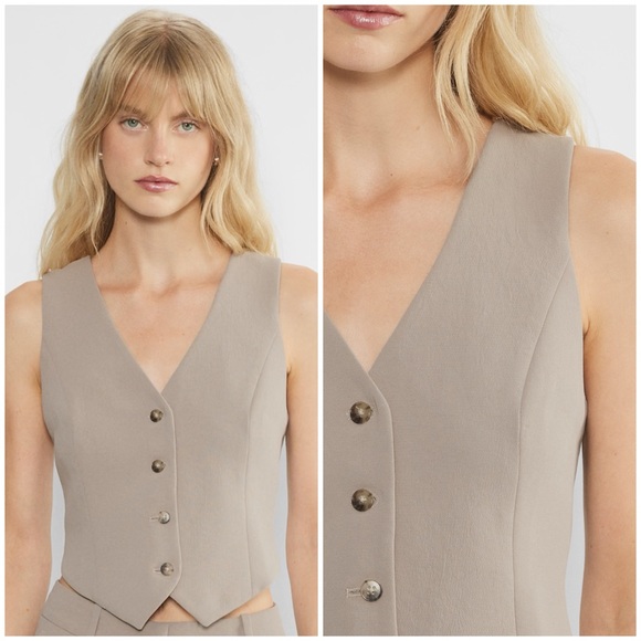 Aritzia Jackets & Blazers - Aritzia Wilfred Pacino Vest Crepette in Nomad Taupe Size 4